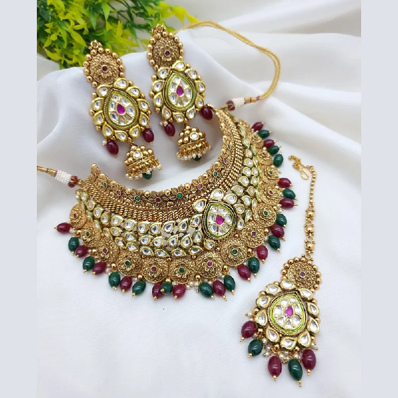 women’s statement crystal necklaces-JCM Gold Plated Kundan Stone Necklace Set