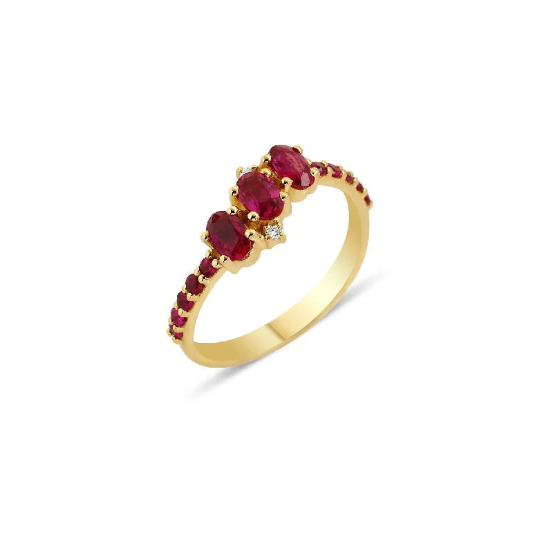 women’s vintage rings-Seraphina Trio 18K Gold Ring w. Rubies & Diamond