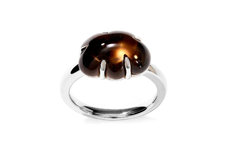 women’s small gemstone rings-Cloud 18K Whitegold Ring w. Smokey Quartz