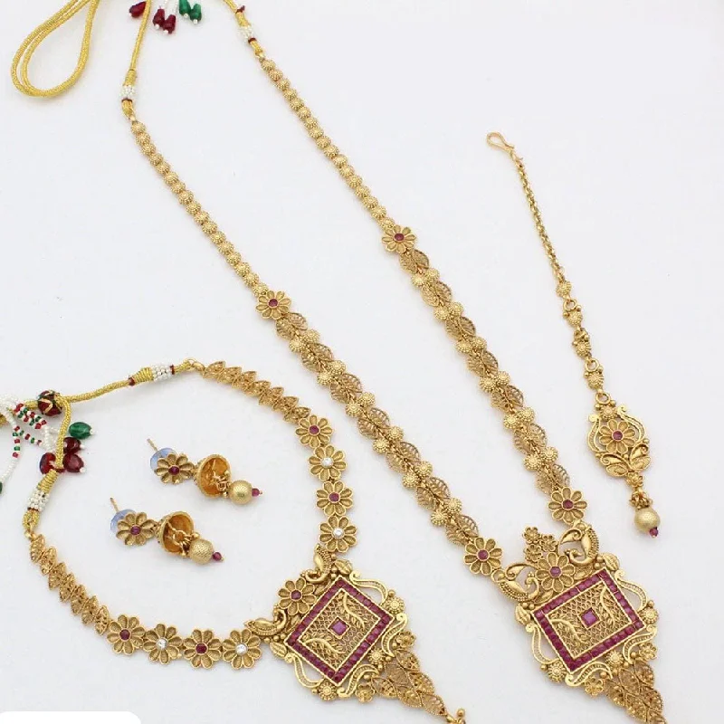 women’s engagement necklaces-Manisha Jewellery Gold Plated Pota Stone Double Necklace Set