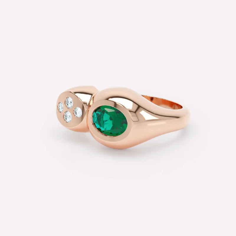 women’s sapphire and diamond rings-Curve Duo 18K Rosegold Ring w. Emerald & Diamonds