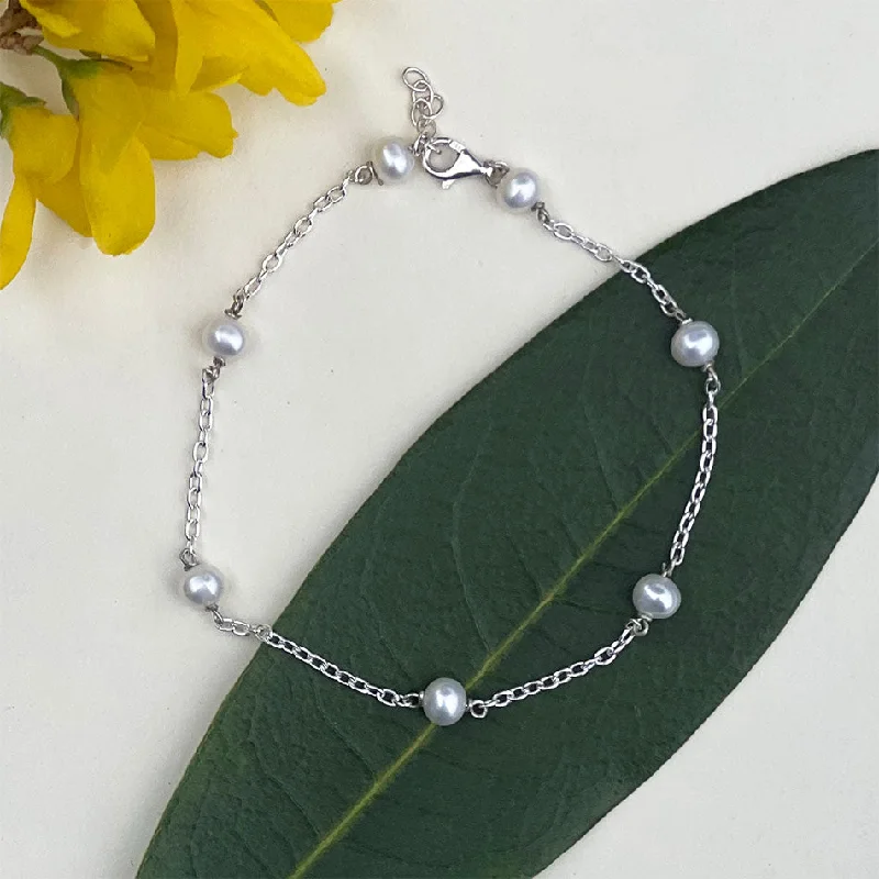 women's artistic bracelets-Delicate Pearl Chain Bracelet - Sterling Silver, Indonesia