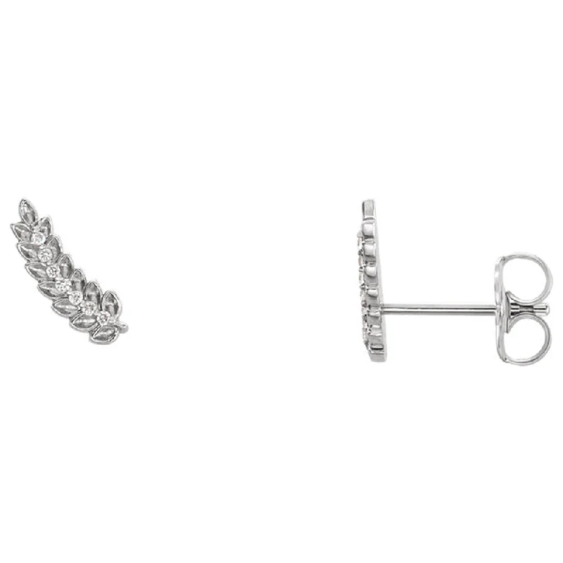 women's baroque pearl earrings-3.5 x 10mm 14k White Gold .04 CTW (G-H, I1) Diamond Leaf Ear Climbers