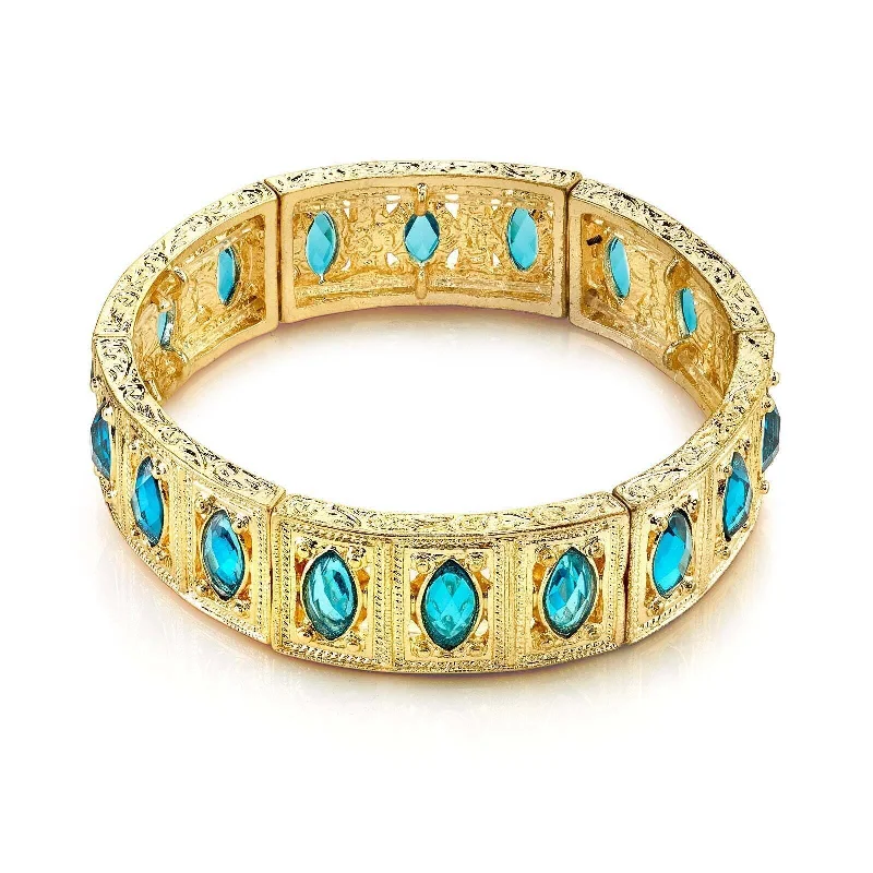 women's yoga bracelets-1928 Jewelry Aqua Blue Navette Stone Stretch Bracelet