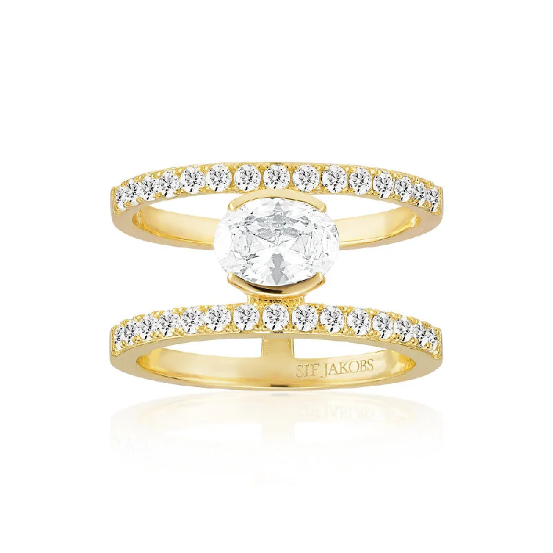 women’s cocktail rings-Ellisse Carezza Grande 18K Gold Plated Ring w. Zirconia