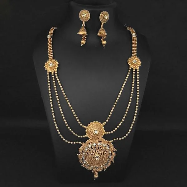 women’s layered silver necklaces-Kriaa Gold Plated White Kundan Necklace Set - 1109859B