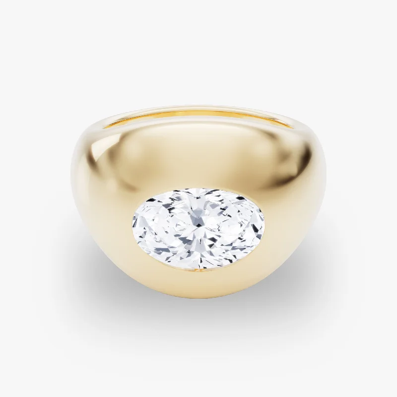 women’s ring with multiple stones-Dome Band 14K Gold Ring w. 2.0ct Oval Lab-Grown Diamond