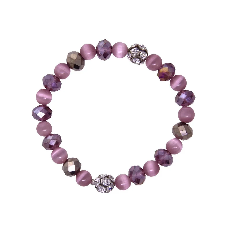 women's feather bracelets-1928 Jewelry Amethyst Purple Cats Eye & Crystal Stretch Bracelet