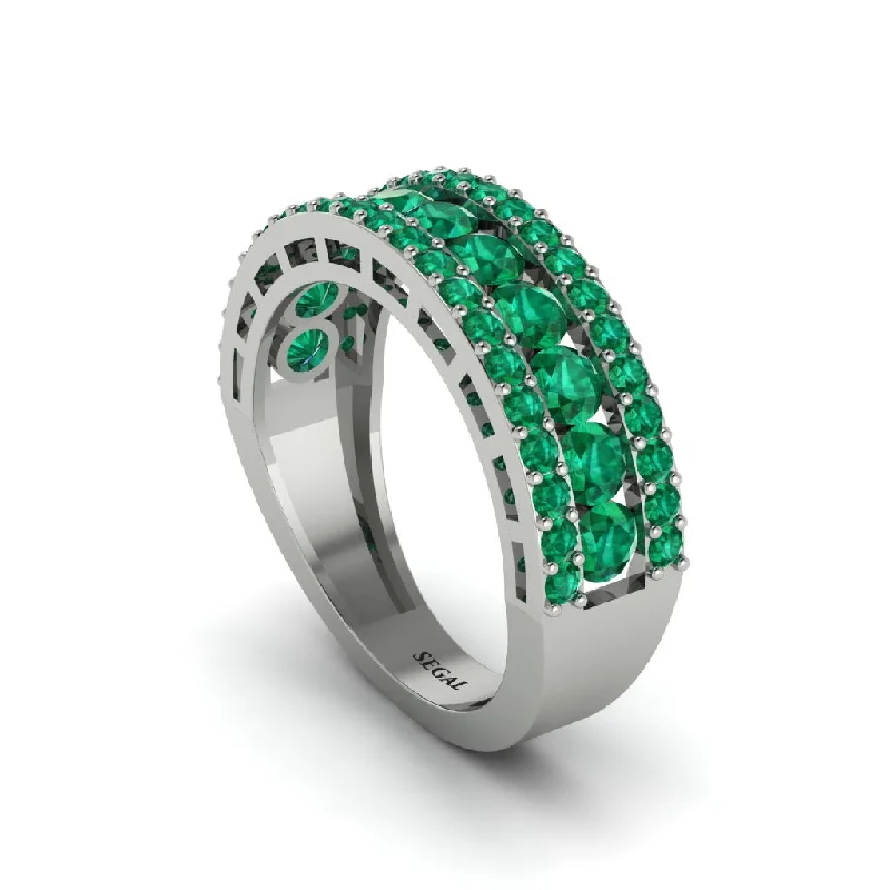 women's tension setting engagement rings-Emerald Golden Harmony Wedding Ring - Ainsley No. 6