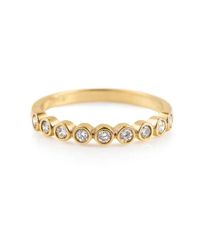 women’s unique wedding rings-Bezel 18K Gold Ring w. Diamonds