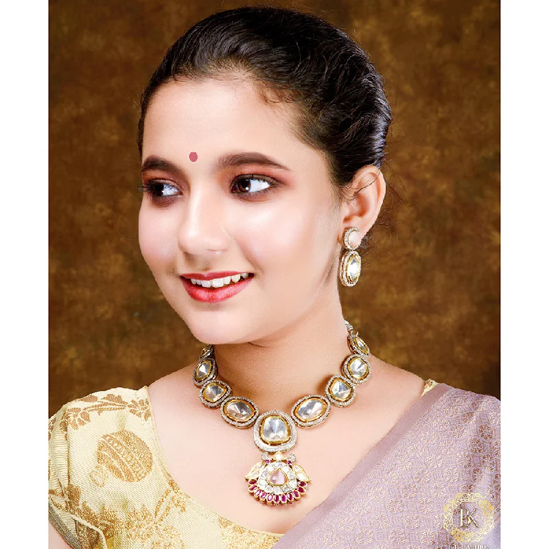 women’s adjustable necklaces-BK Fashion Gold Plated Kundan Stone Necklace Set