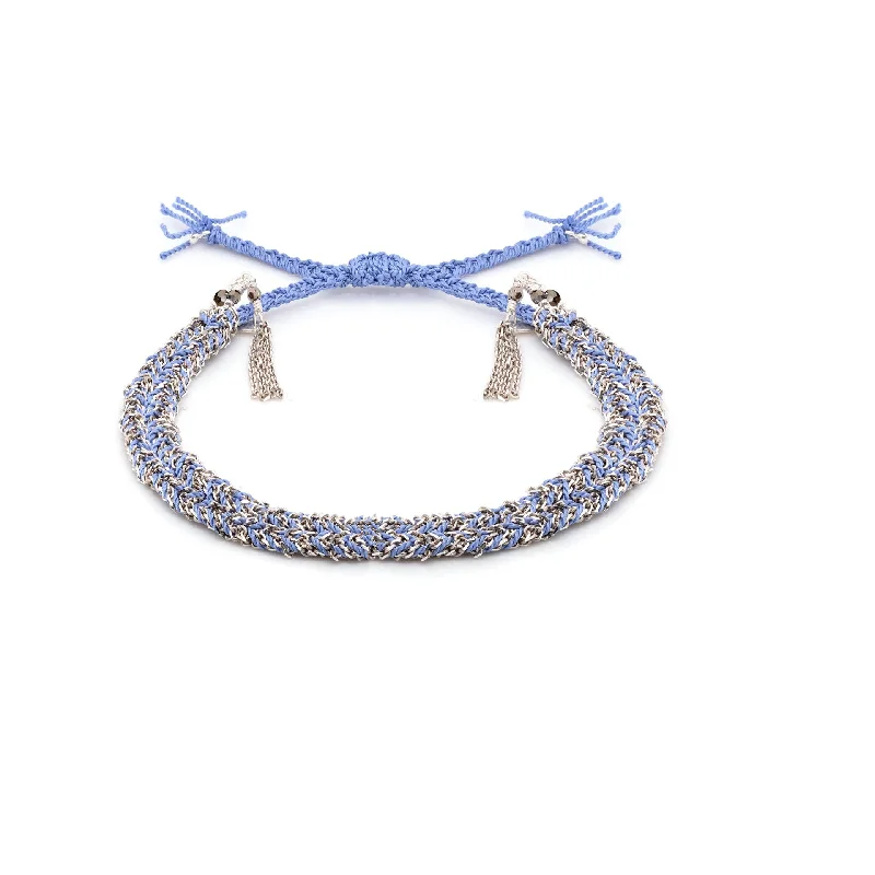 women's silver-plated bracelets-Blue Silver Fringe Bolo Bracelet