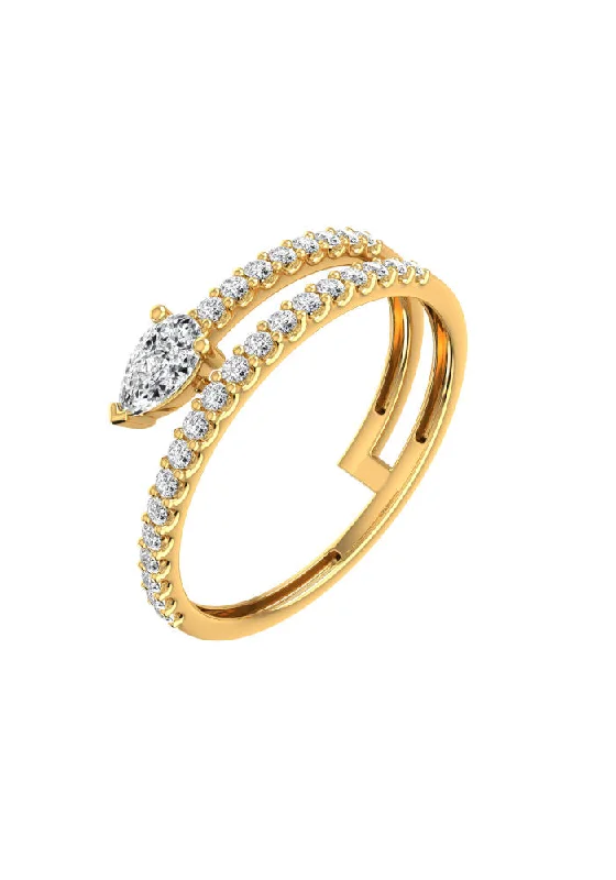 women’s anniversary rings-Double Pear Pave 18K Gold Ring w. Lab-Grown Diamonds