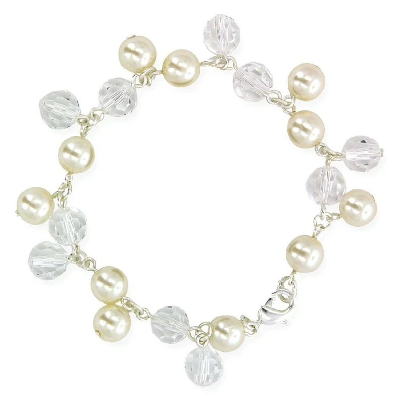 women's sun bracelets-1928 Jewelry Multi Beaded Crystal & White Faux Pearl Bracelet