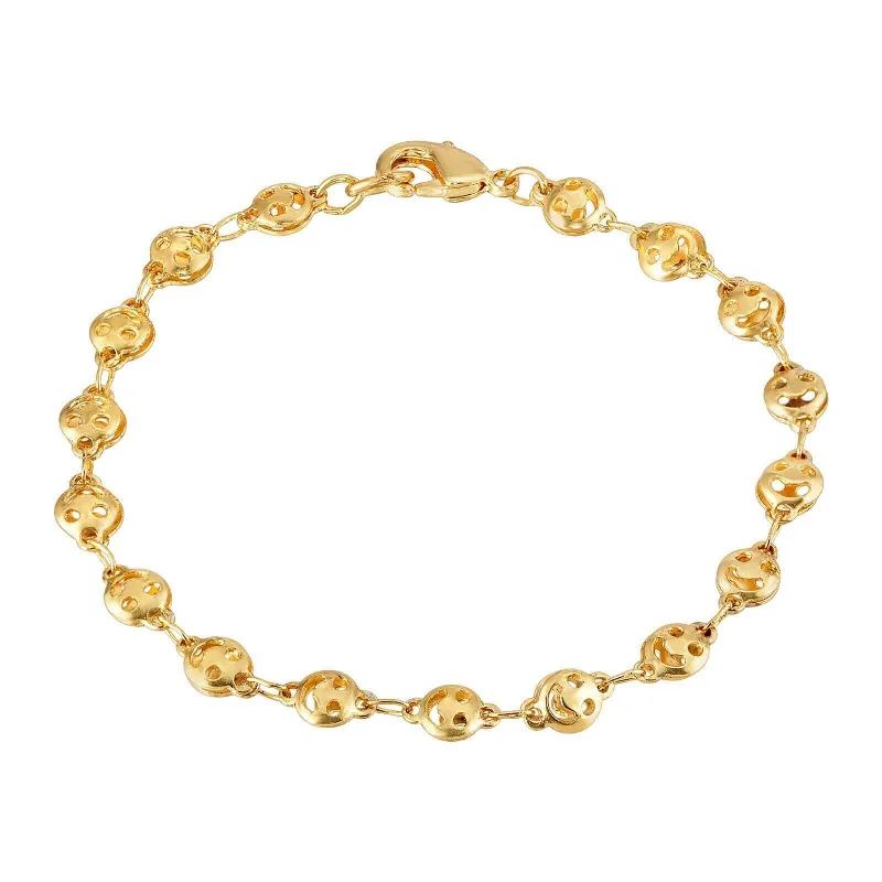 women's braided bracelets-1928 Jewelry Gold Happy Face Chain Bracelet