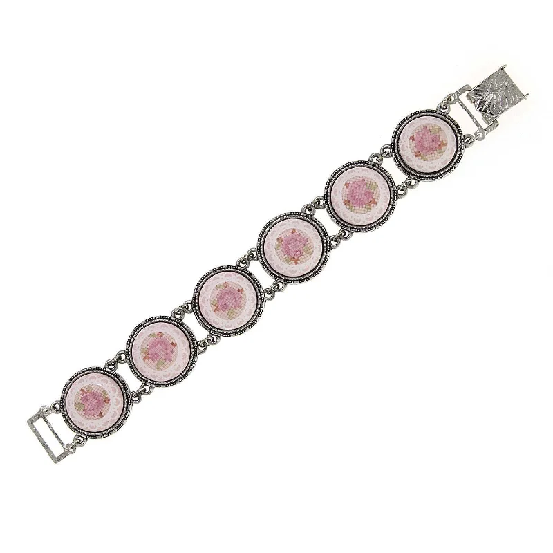 women's charm bracelets-1928 Jewelry Round Blue & Pink Rose Stone Link Bracelet