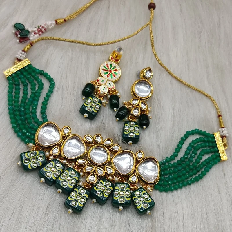 women’s birthstone charm necklaces-Lucentarts Jewellery Gold Plated Kundan and Meenakari Necklace Set