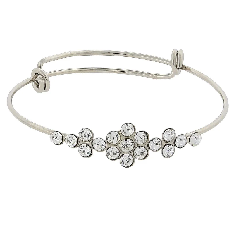 women's anniversary bracelets-1928 Jewelry Clear Crystal Flower Wire Bangle Bracelet