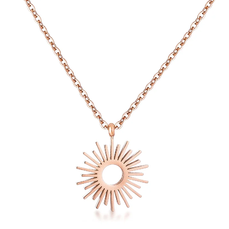 women’s sapphire necklaces-Erma Sunburst Rose Gold Stainless Steel Necklace