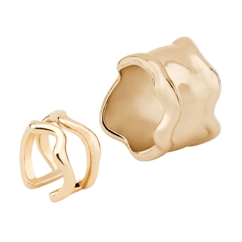 women’s cushion halo rings-Lava pure - set of two Gold Plated Rings