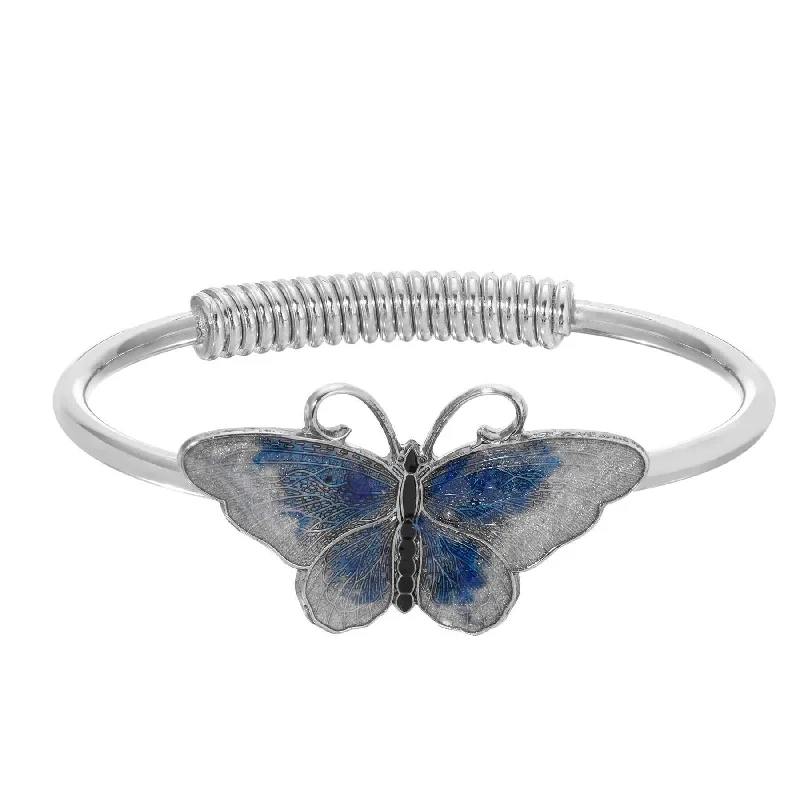 women's floral bracelets-1928 Jewelry Butterfly's Dance Blue Enamel Spring Hinge Bracelet