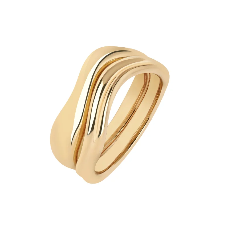 women’s silver rings-Vayu Gold Plated Ring Stack