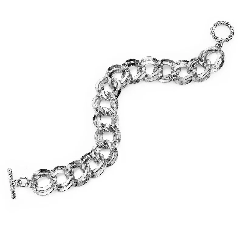 women's luxury bracelets-2028 Jewelry Silver Curb Link Chain Toggle Bracelet