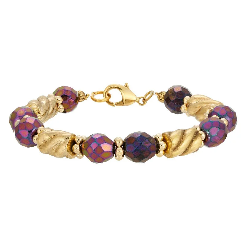 women's engraved bracelets-1928 Jewelry Purple Fire Polished Glass Beaded Bracelet