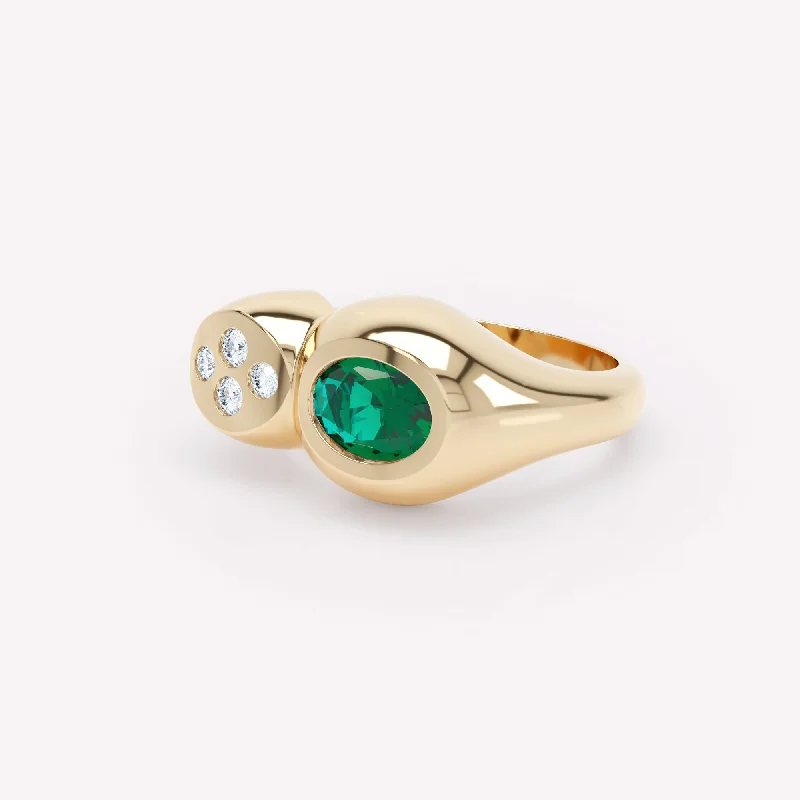 women’s gemstone engagement rings-Curve Duo 18K Gold Ring w. Emerald & Diamonds