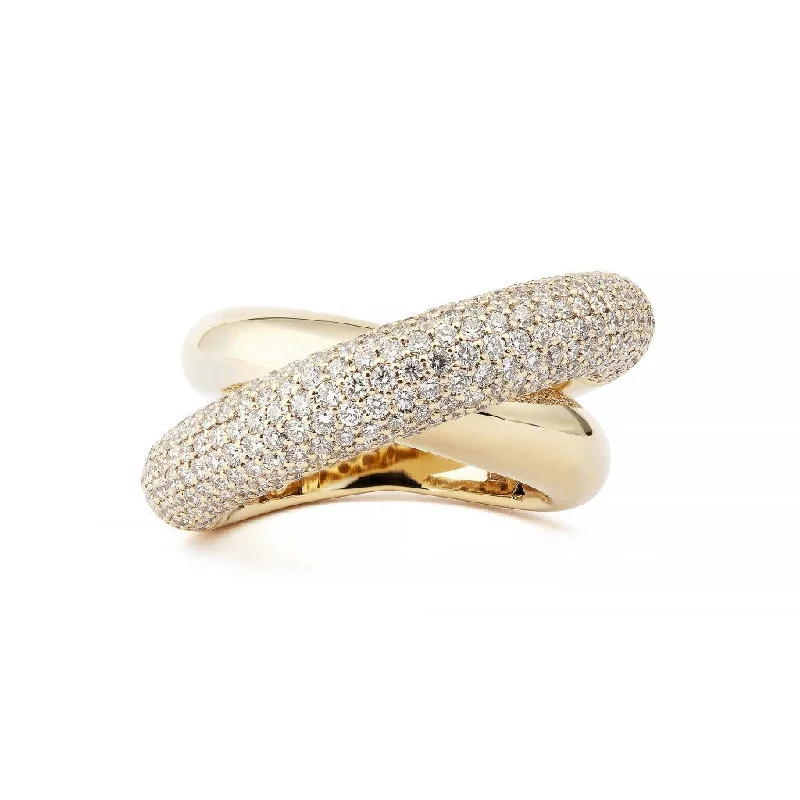 women’s multi-stone rings-Infinity Loop Big Half Pavé 18K Gold Ring w. Diamonds