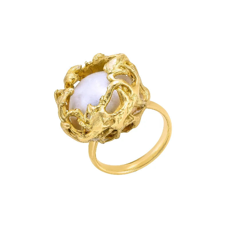 women’s modern engagement rings-The Venus Gold Plated Ring w. Pearl