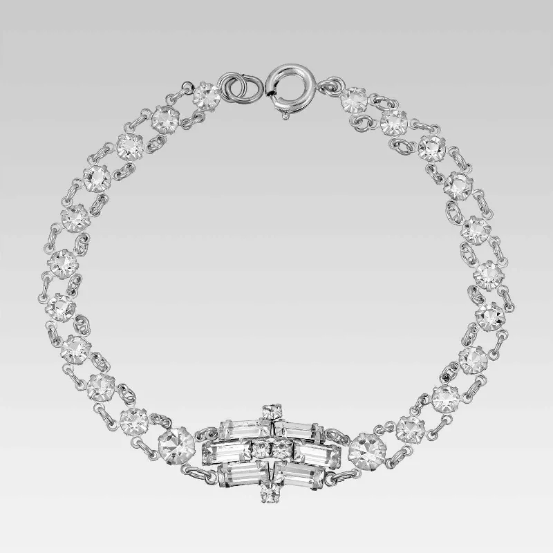 women's silver-plated bracelets-1928 Jewelry Baguette & Round Crystal Austrian Crystal Link Bracelet