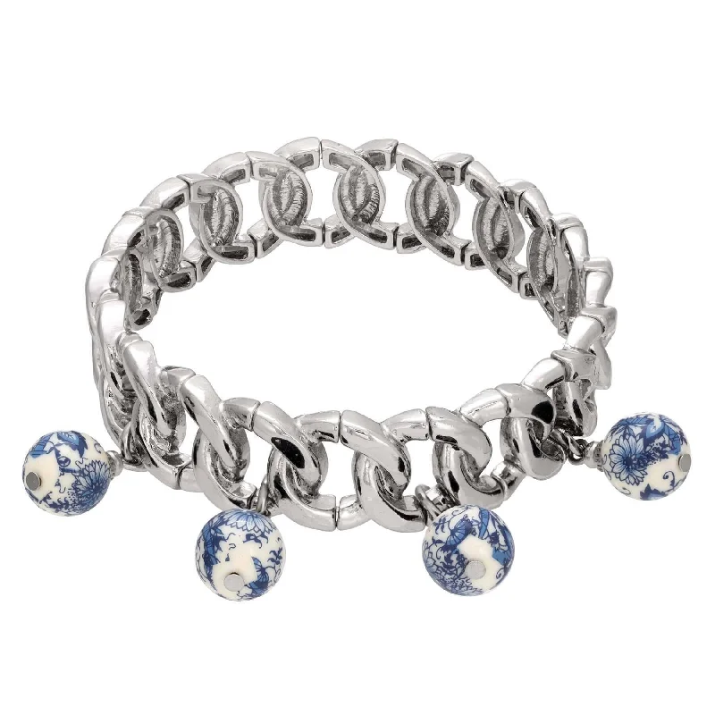 women's custom-made bracelets-1928 Jewelry Blue Willow Faux Pearl Drop Bead Stretch Bracelet