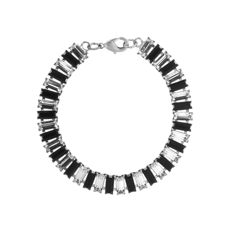 women's handmade bracelets-1928 Jewelry Jet Black And Crystal Clear Austrian Baguette Chain Link Bracelet