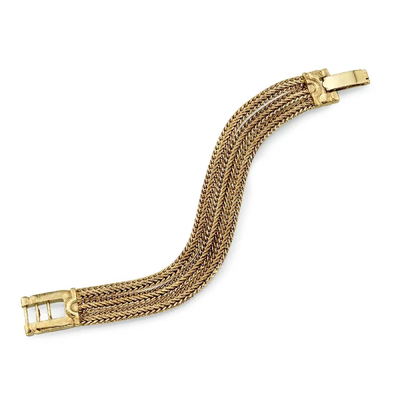 women's ethnic bracelets-1928 Jewelry Gold Weave Three Strand Fox Link Bracelet