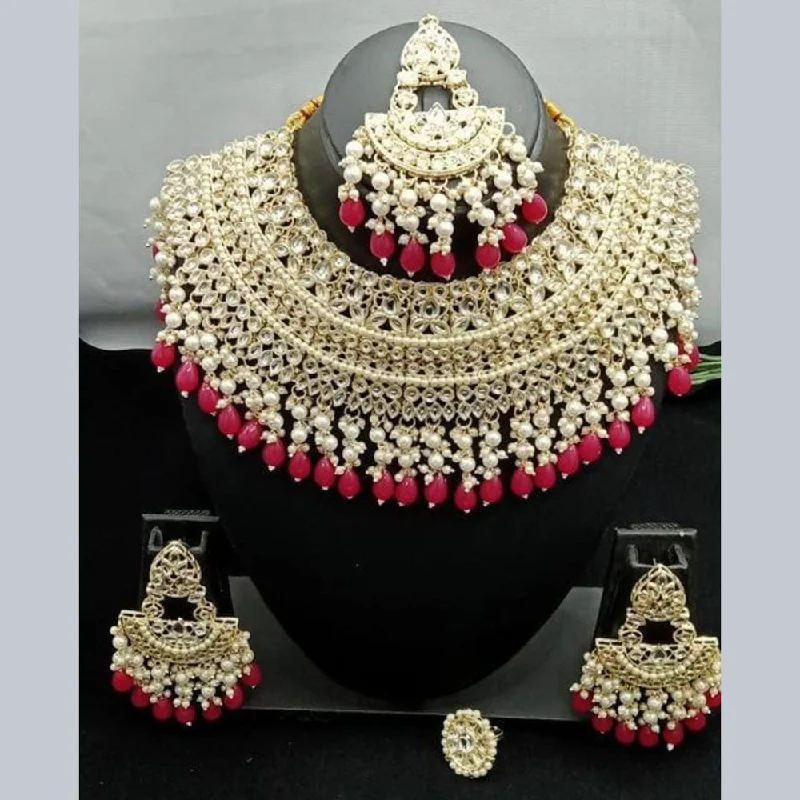 women’s luxury diamond necklaces-Lucentarts Jewellery Gold Plated Kundan Stone Necklace Set