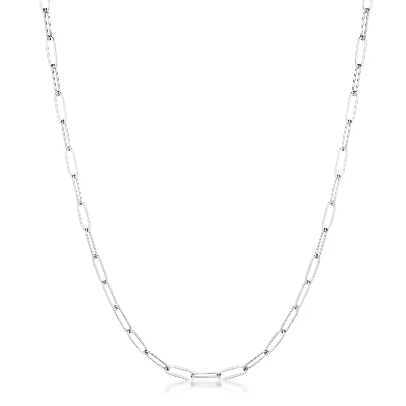 women’s layered gold necklaces-Kaylee 20” Silver Petite Paperclip Chain Linked Necklace