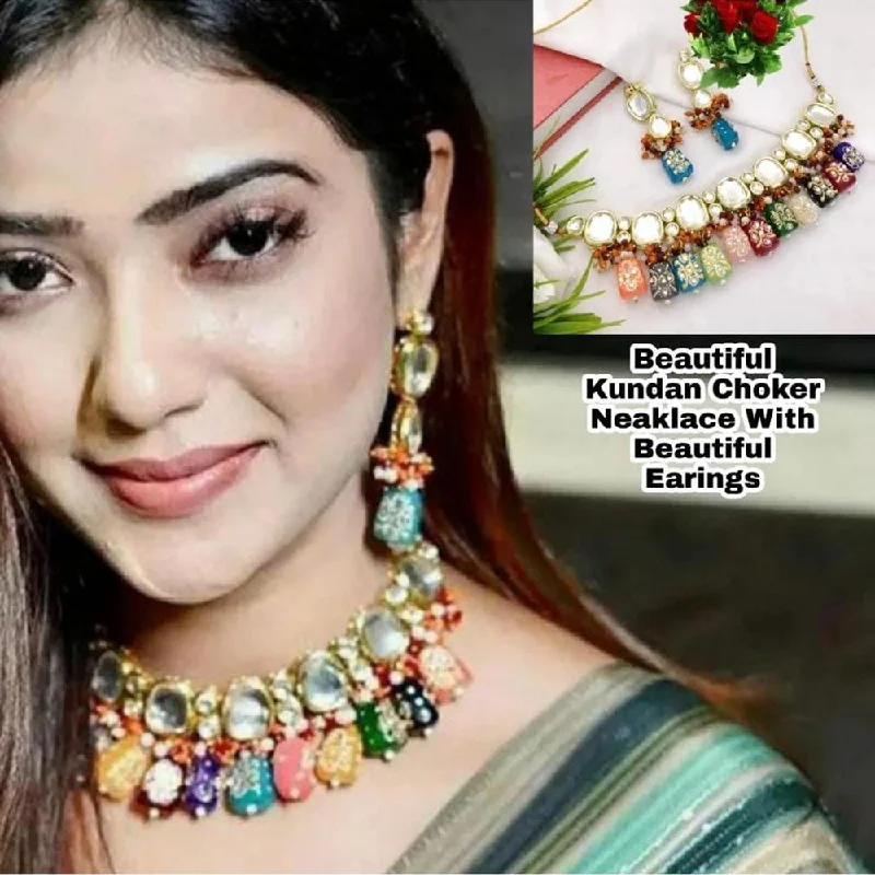 women’s pendant necklaces-Manisha Jewellery Gold Plated Kundan Stone Choker Necklace Set