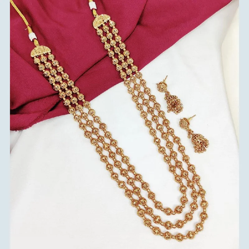 women’s fashion necklaces-Manisha Jewellery Gold Plated Pearls Multi Layer Long Necklace Set