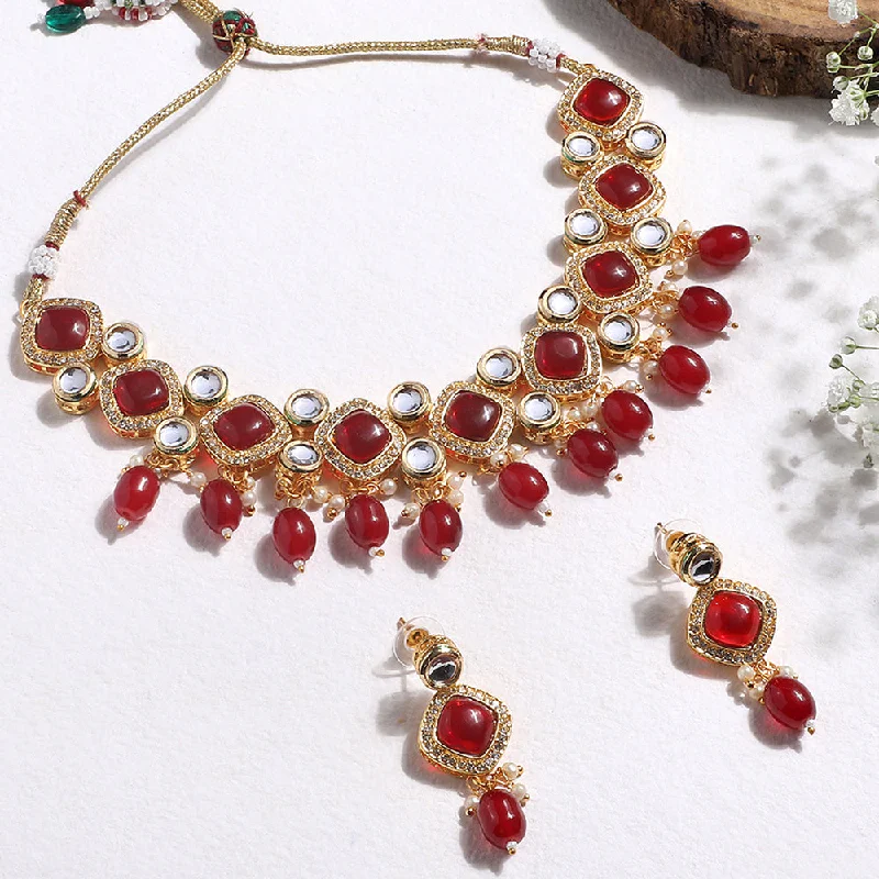 women’s romantic necklaces-Asmitta Gold Plated Kundan Necklace Set