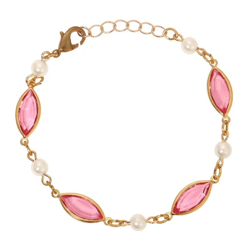 women's gold-plated bracelets-1928 Jewelry Navette Rose Pink Austrian Crystal & Faux Pearl Link Bracelet