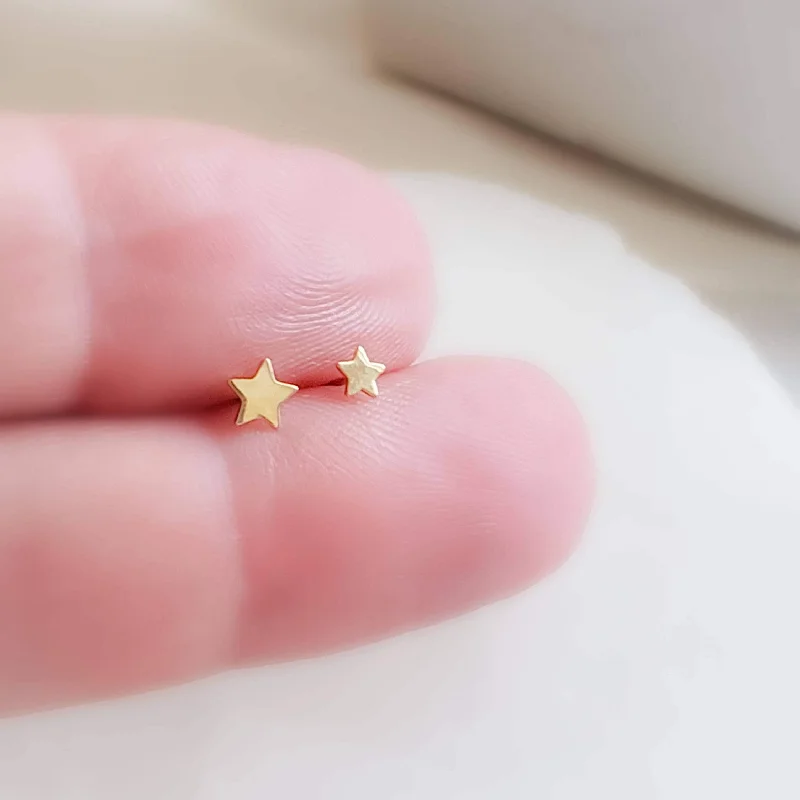 women's enamel earrings-Tiny 14K Gold Star Studs