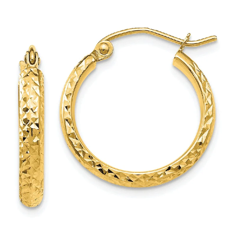 women's nature-inspired earrings-2.8mm, 14k Yellow Gold Diamond-cut Hoops, 18mm (11/16 Inch)