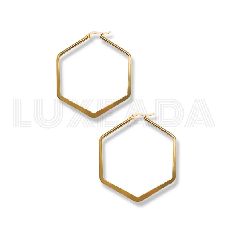 women's diamond stud earrings-Hexagon Hoops