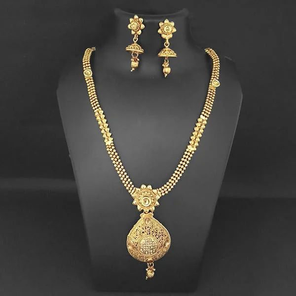 women’s engraved heart necklaces-Kriaa Gold Plated Brown Austrian Stone Necklace Set - 1109865A