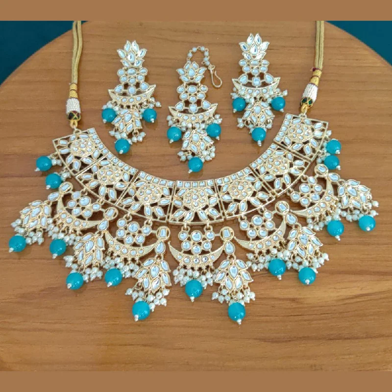 women’s diamond necklace sets-Manisha Jewellery Gold Plated Kundan Stone  Necklace Set