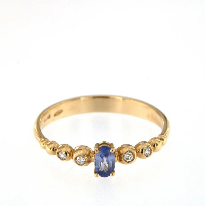 women’s heart-shaped rings-Bubble 18K Rose Gold Ring w. Diamonds & Blue Sapphire