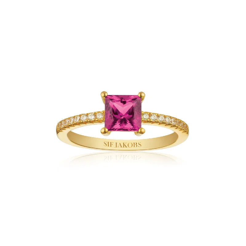 women’s custom-designed rings-Ellera Quadrato 18K Gold Plated Ring w. Zirconias