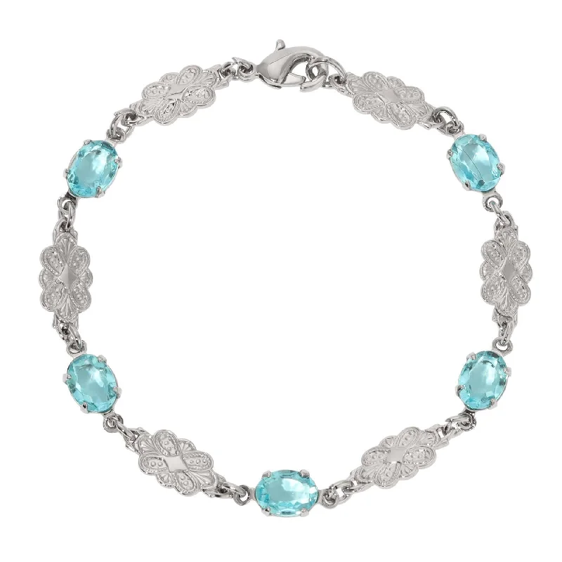 women's sterling silver bracelets-1928 Jewelry Atlantis Aqua Blue Oval Glass Crystal Link Bracelet