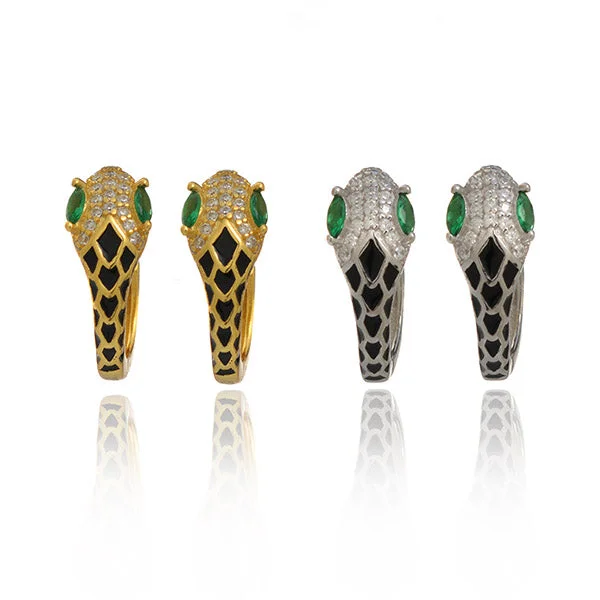 women's drop earrings-Emerald Serpent Huggie